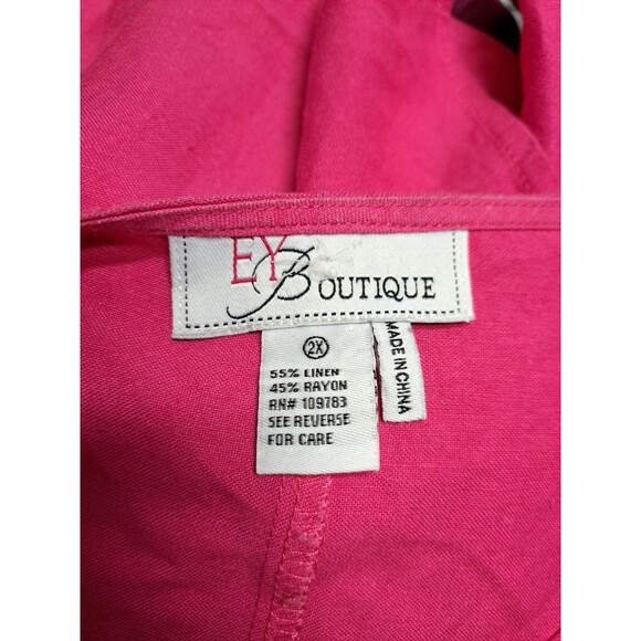 EY Boutique Linen Top Womens 2X Open Front Blazer Tunic Pink Embroidered Sleeves - Picture 4 of 8